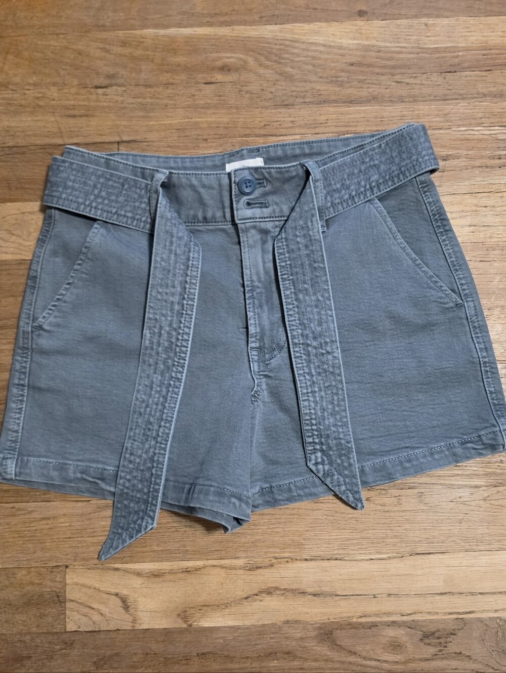 J. Crew High-Waist Tie Belt Shorts in Washed Gray